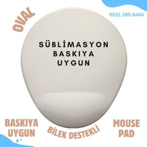 Süblimasyon Mouse Pad - Oval Bilek Destekli - Baskıya Uygun