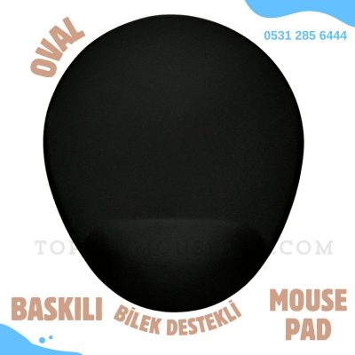 Toptan Mouse Pad Bilek Destekli Oval – Siyah Renkli Yumuşak Bileklikli