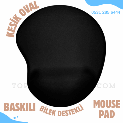 Toptan Ergonomik Bilek Destekli Mouse Pad – Kesik Oval Siyah Renkli