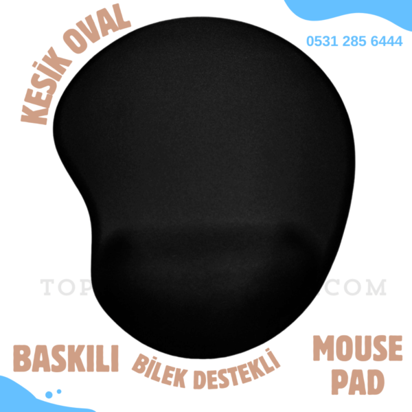 Toptan Ergonomik Bilek Destekli Mouse Pad - Kesik Oval Siyah Renkli